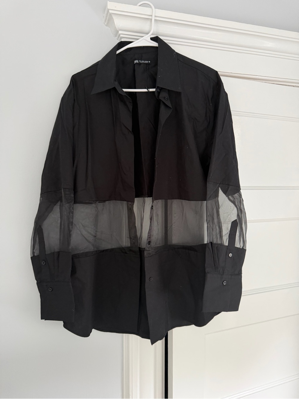 Zara Black Sheer-Panel Blouse